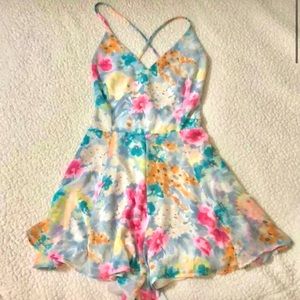 Floral lace up romper